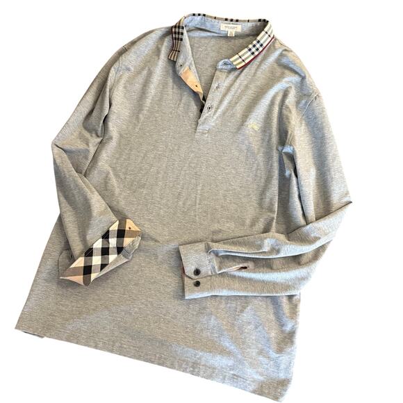 Burberry London Gray Check Collar Long Sleeve Polo XXL - Picture 1 of 7
